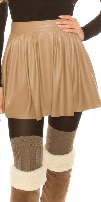 leather look pleated mini skirt Cappuccino